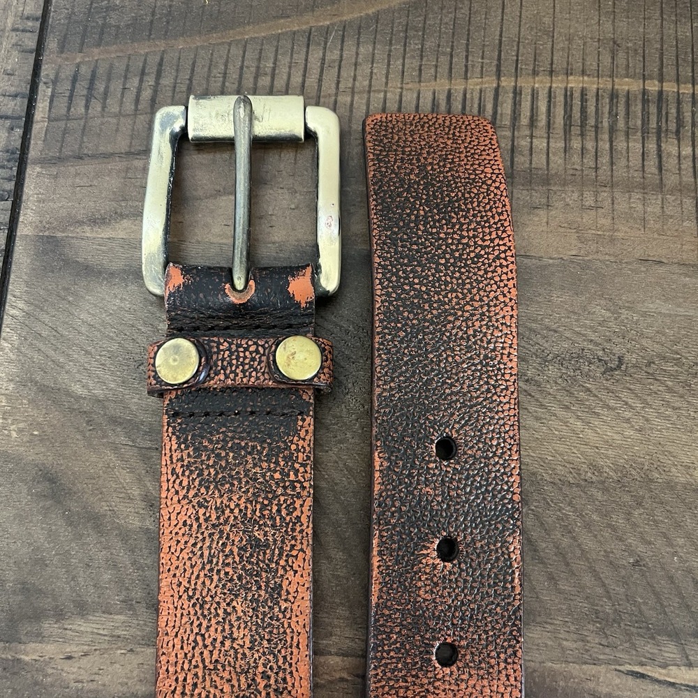 vintage full grain leather‎ 40 brown Orange belt COWHIDE y2k 1990s Heavy Buckle - Picture 3 of 7